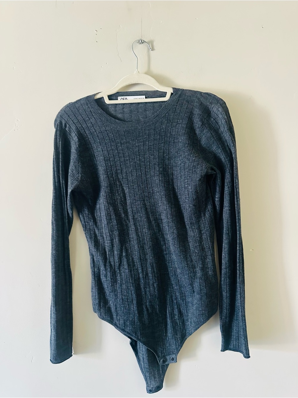 Zara Heather Charcoal Ribbed Long-Sleeve Bodysuit Sweater